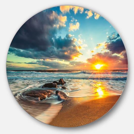 Designart - Beautiful Cloudscape over the Sea' Beach Metal Circle Wall Art